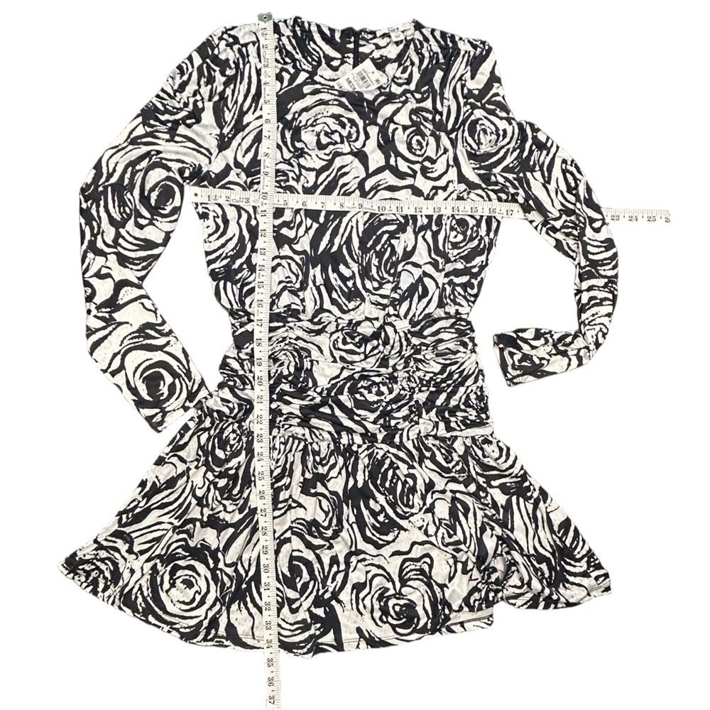 NWT Bar III Black White Floral Ruched Mini Dress M Long Sleeve party sexy chic - Picture 7 of 10